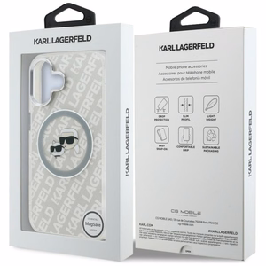 Karl Lagerfeld IML Glitter Karl & Choupette Heads Logo MagSafe iPhone 16 Case - Gray