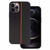 Tel Protect CARBON Ümbris jaoks Iphone 12 Pro Max Must with punane stripe