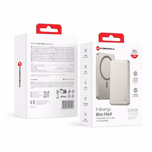 Forcell F-Energy Slim F5K9 akupank, MagSafe'iga ühilduv, 5000 mAh, 15 W, QC 4.0, PD 3.0, Cloud Dancer