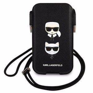 Karl Lagerfeld Saffiano Ikonik Karl&Choupette Head 6.1'' käekott - must