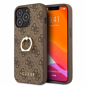 Guess GUHCP13L4GMRBR iPhone 13 Pro / 13 6.1" pruun/pruun kõvakott 4G koos rõngaste stendiga