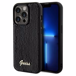 Guess Sequin Script Metal ümbris jaoks iPhone 14 Pro Max - must