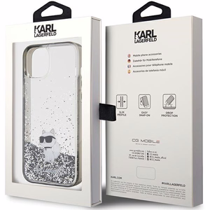 Karl Lagerfeld Liquid Glitter Choupette ümbris jaoks iPhone 15 Plus - läbipaistev
