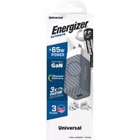 Energizer Ultimate - Multiplug EU / UK / US GaN USB-C & USB-A 65W PD mains laadija (hõbedane)