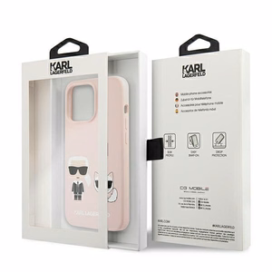 Karl Lagerfeldi silikoonist Ikonik Karl&Choupette MagSafe ümbris iPhone 13 Pro Max'ile - heleroosa
