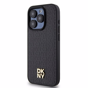 DKNY Leather Monogram Pattern Metal Logo MagSafe Ümbris jaoks iPhone 15 Pro - Must