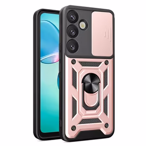 Hybrid Armor Camshield with Camera Cover and Metal Ring jaoks Samsung Galaxy S25+ - roosa