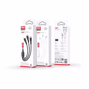 XO kaabel NB230 3-in-1 USB - Lightning + USB-C + microUSB 1,0m 2,4A, valge