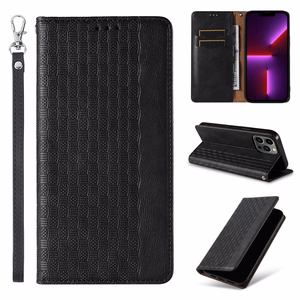 Magnet rihmaga ümbris iPhone 13 Pro Max kott rahakott + Mini Lanyard ripats Must