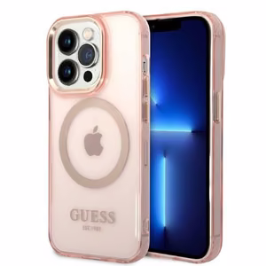 Guess GUHMP14LHTCMP iPhone 14 Pro 6.1" roosa/roosa hard ümbris kuldne Outline Translucent MagSafe