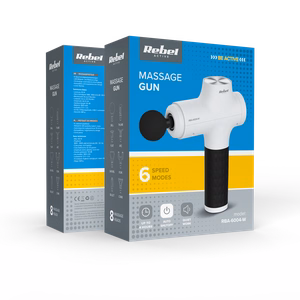 REBEL ACTIVE massage gun with 8 attachments, white