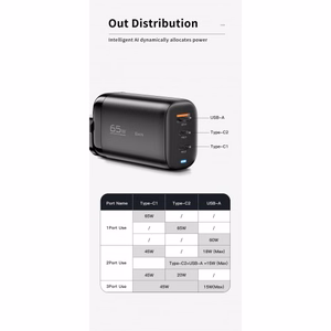 Laadija Essager GaN Shining must 65W (QC3.0 / 2xPD65W)