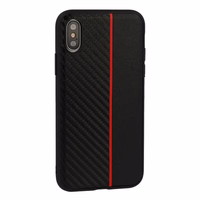 MOTO CARBON Ümbris jaoks Samsung Galaxy A6 Plus 2018 Must with punane stripe