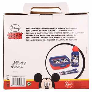 Mickey Mouse lõunasöögikarbi komplekt 400 ml veepudeli ja söögiriistadega