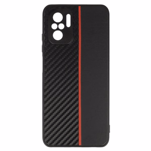 Tel Protect CARBON Ümbris jaoks Xiaomi Redmi Note 10/Note 10S/Poco M5S Must with punane stripe