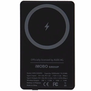 Powerbank Audi Big Logo MagSafe inductive 15W 5000mAh - gray
