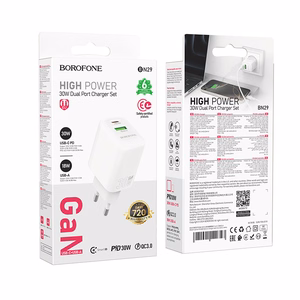 Borofone Wall Laadija BN29 Fuente - USB + Type C - QC 3.0 PD 30W valge