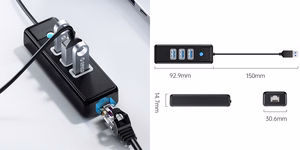 ORICO PW3UR-U3 3-Port USB Jaotur koos RJ45 Port