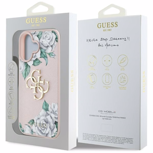 Guess Grained Roses Big 4G logo iPhone 16 ümbris - roosa
