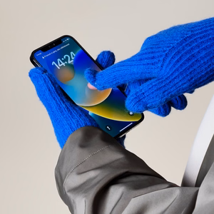 Braided telephone gloves with cutouts for fingers - blue