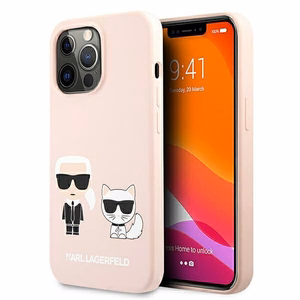 Karl Lagerfeldi silikoonist Ikonik Karl&Choupette MagSafe ümbris iPhone 13 Pro Max'ile - heleroosa