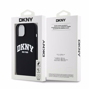 DKNY Liquid Silicone Valge Printed Logo MagSafe Ümbris jaoks iPhone 15 Plus / 14 Plus - Must