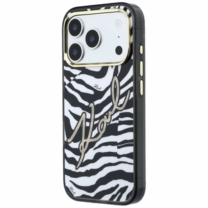 Karl Lagerfeld IML Signature Zebra Glitter MagSafe ümbris mudelile iPhone 17 Pro / 18 Pro – kuldne