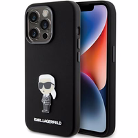 Karl Lagerfeld Silicone Ikonik Metal Pin ümbris jaoks iPhone 15 Pro - must