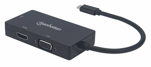 Manhattan USB-C dokk/jaotur DVI-I, HDMI ja VGA pordiga, must