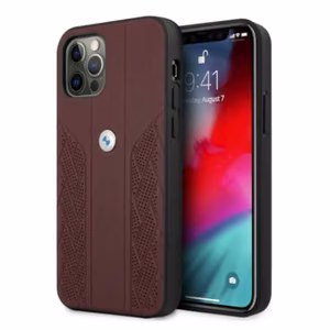 BMW Leather Curve perforeeritud ümbris iPhone 12 / iPhone 12 Pro jaoks - punane