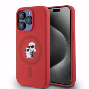 Karl Lagerfeld Silicone Karl&Choupette Heads Ring MagSafe Ümbris jaoks iPhone 15 Pro - Punane
