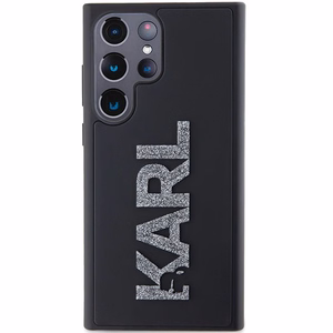 Karl Lagerfeld 3D Rubber Glitter Logo ümbris jaoks Samsung Galaxy S24 Ultra - must