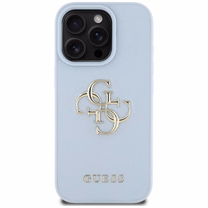 Guess Grained Big 4G Logo Small Classic Logo ümbris jaoks iPhone 16 Pro - sinine