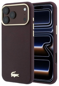Bordoopunane PU-nahast Lacoste Champs Elysees MagSafe-ümbris kuldse logoga Apple iPhone 18 Pro telefonile