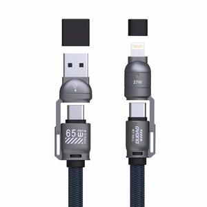 Dudao L20Max 65W 4-in-1 sinine kaabel rihmaga USB-C kuni USB-C Lightning ja USB-A adapteritega