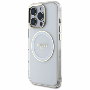 Guess IML Metal Colored Circle Classic Logo MagSafe ümbris jaoks iPhone 16 Pro - valge