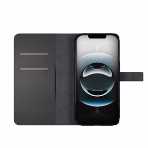 Puro Eco-Leather Ümbris jaoks iPhone 16E W/horiz.flip+2 Card Slot+Banknote Pocket+Cover must