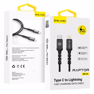 Blavec Kaabel Raptor braided - Type C to Lightning - PD 20W 2,4A 2 metres Apple CarPlay (CRA-CL24BG20) must-hall