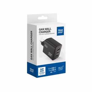 Phone charger sinine Star GaN 2 x USB C + USB A QC4.0 PD 4A 65W VT-43 must