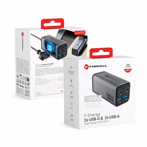 Desktop laadija Forcell F-Energy GaN III 2 x USB C + 2 x USB A QC4.0 PD 5A 100W VT-49 hall