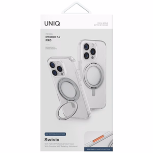 Uniq Swivix 360 Rotating Kickstand Ümbris jaoks iPhone 16 Pro - Läbipaistev