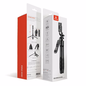 Crong SelfieGo Ultra alumiiniumist Bluetooth-selfipulk ja statiiv, must