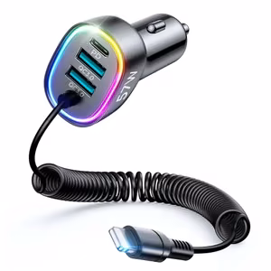 Autolaadija Joyroom JR-CL20 must 57W 1xPD / 1xQC3.0 LED valgustusega + Lightning kaabel 160cm