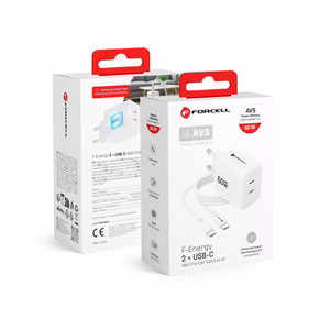 Telefonilaadija Forcell F-Energy GaN III Crystal Color, 2x USB C, AVS, SSFC3.0, 60W + silikoonkaabel USB C–USB C VT-60, valge