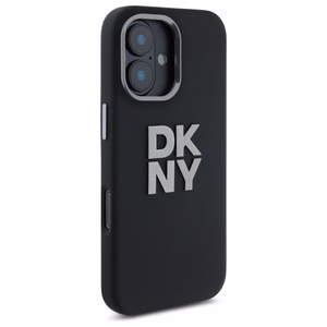 DKNY Liquid Silicone Metal Logo iPhone 16 Ümbris - Must
