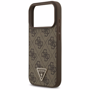 Guess Leather 4G Triangle Strass MagSafe ümbris iPhone 18 Pro / 17 Pro – pruun