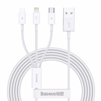 USB Kaabel Baseus "3in1 Superior" Valge 150cm (up to 3.5A)