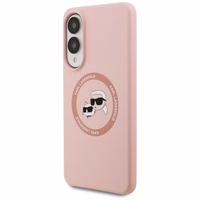 Karl Lagerfeld Silicone Nauble Heads And Circle MagSafe Ümbris jaoks Samsung Galaxy S25 Edge - Roosa