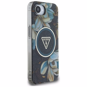 Guess IML Metal Glitter Flowers Triangle MagSafe ümbris jaoks iPhone 16e - must