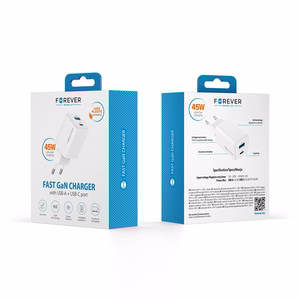 Forever TC-08-45AC GaN PD QC laadija 1x USB-C 1x USB 45W valge